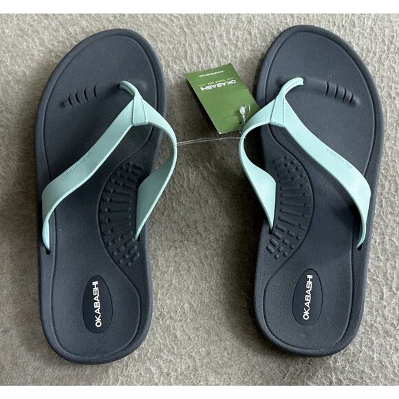 Okabashi Breeze Women's Flip Flops Sz 11/12 (LL) Slate/Sea Glass Sandals New - Picture 3 of 9